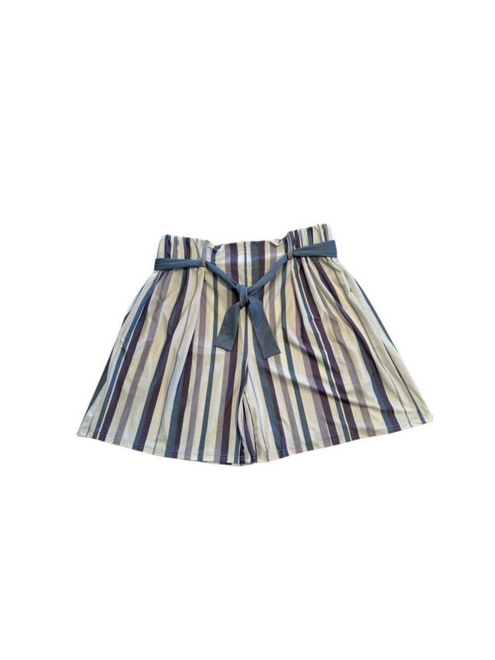 Lily By Firmiana Wide Leg Dress Shorts W/ Belt Womens L Above Knee Stripes NWT